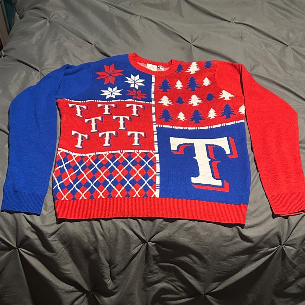 MLB Texas Rangers baseball Men's Red and Blue Ugly Christmas Sweater XL